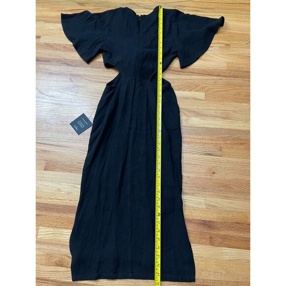 Lulus Summer Journey Women's Dress Midi Sheath TieFront Cutout Side Slit S Black - Picture 3 of 11